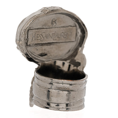 Saint Laurent Glass Cabochon Arty Ovale Ring 52 6 Silver Oceano 3 of 5