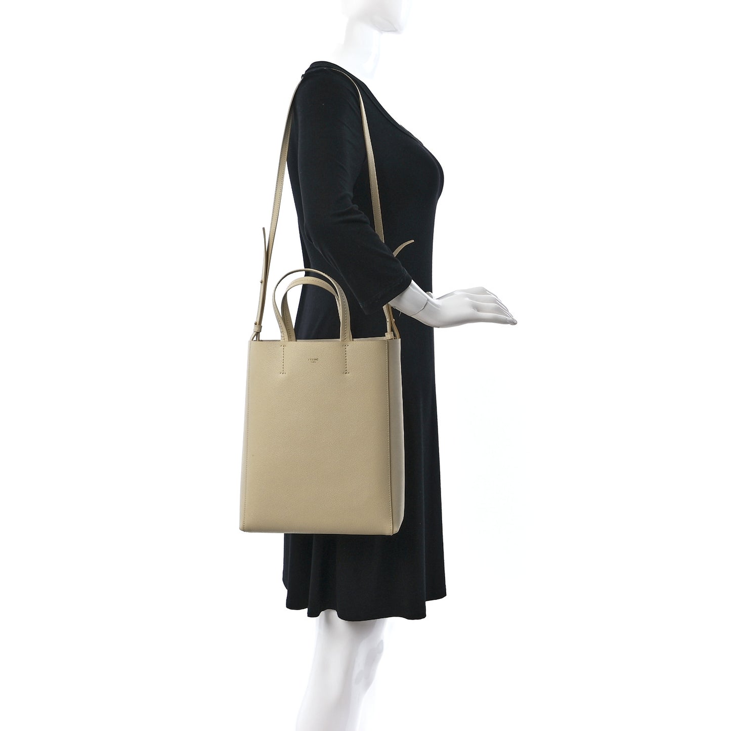 Grained Calfskin Small Vertical Cabas Sand