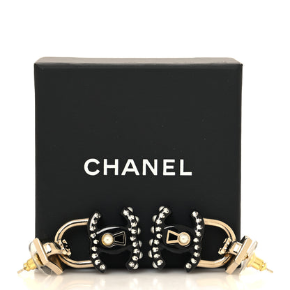 Chanel Metal Resin Crystal Pearl CC Lock Drop Earrings Gold Black 5 of 5