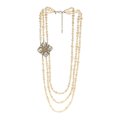 Chanel Graduated Pearl Crystal CC Multi Strand Necklace Gold 3 of 4