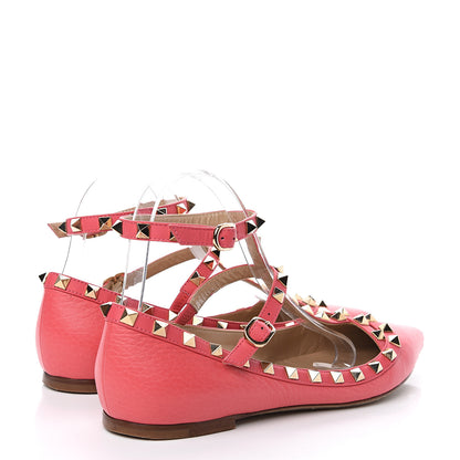 Valentino Garavani Pebbled Calfskin Rockstud Cage Ballerina Flats 39 Deep Rose 4 of 11