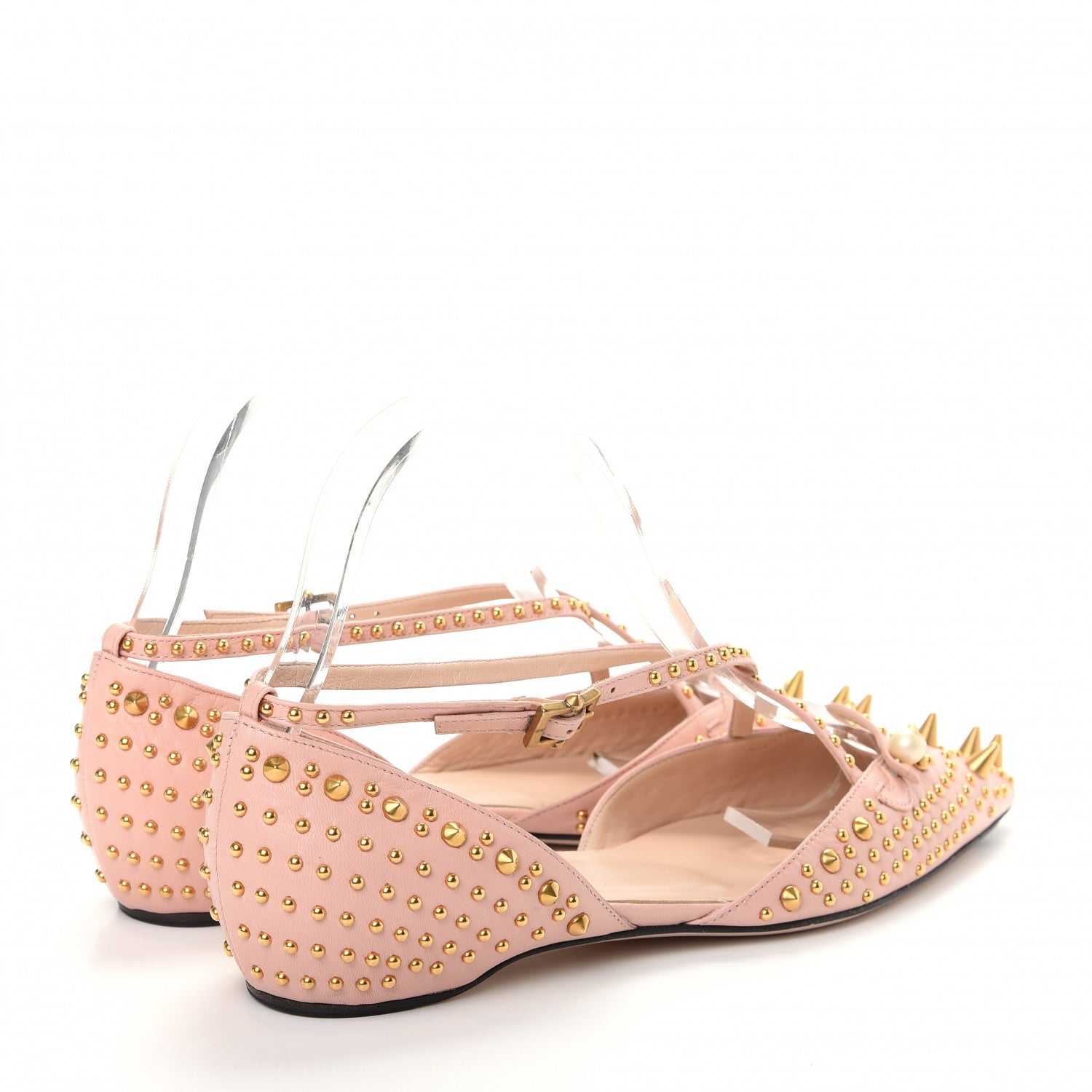 Gucci Malaga Kid Studded Pointed Toe Unia Flats 37 Perfect Pink 4 of 11