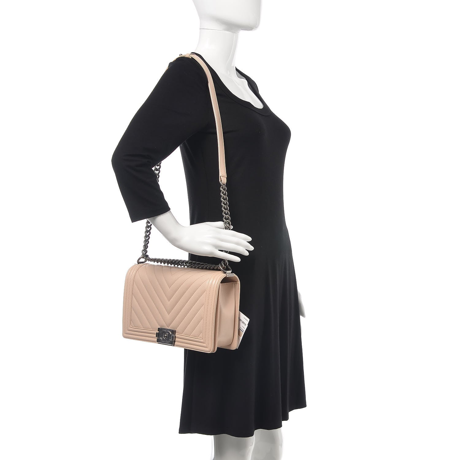 Chanel Caviar Chevron Quilted New Medium Boy Flap Light Beige 2 of 9