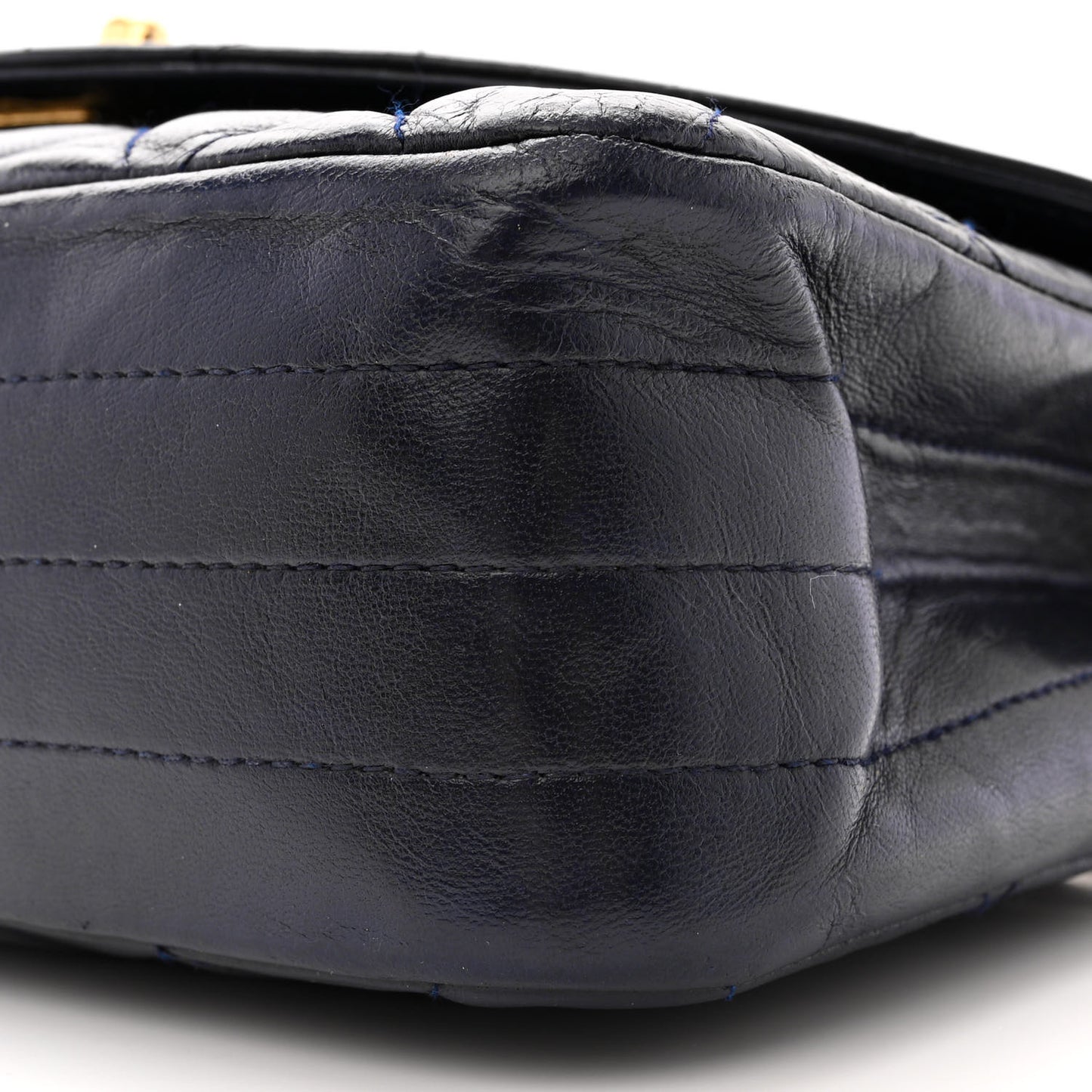 Lambskin Quilted Round Flap Navy