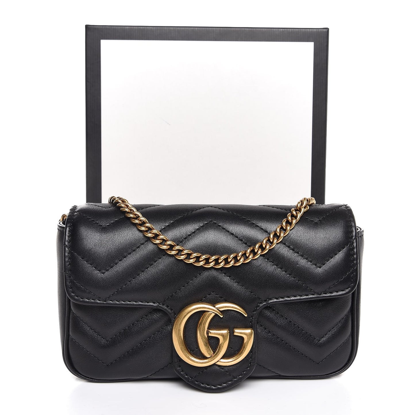 Calfskin Matelasse Super Mini GG Marmont Shoulder Bag Black