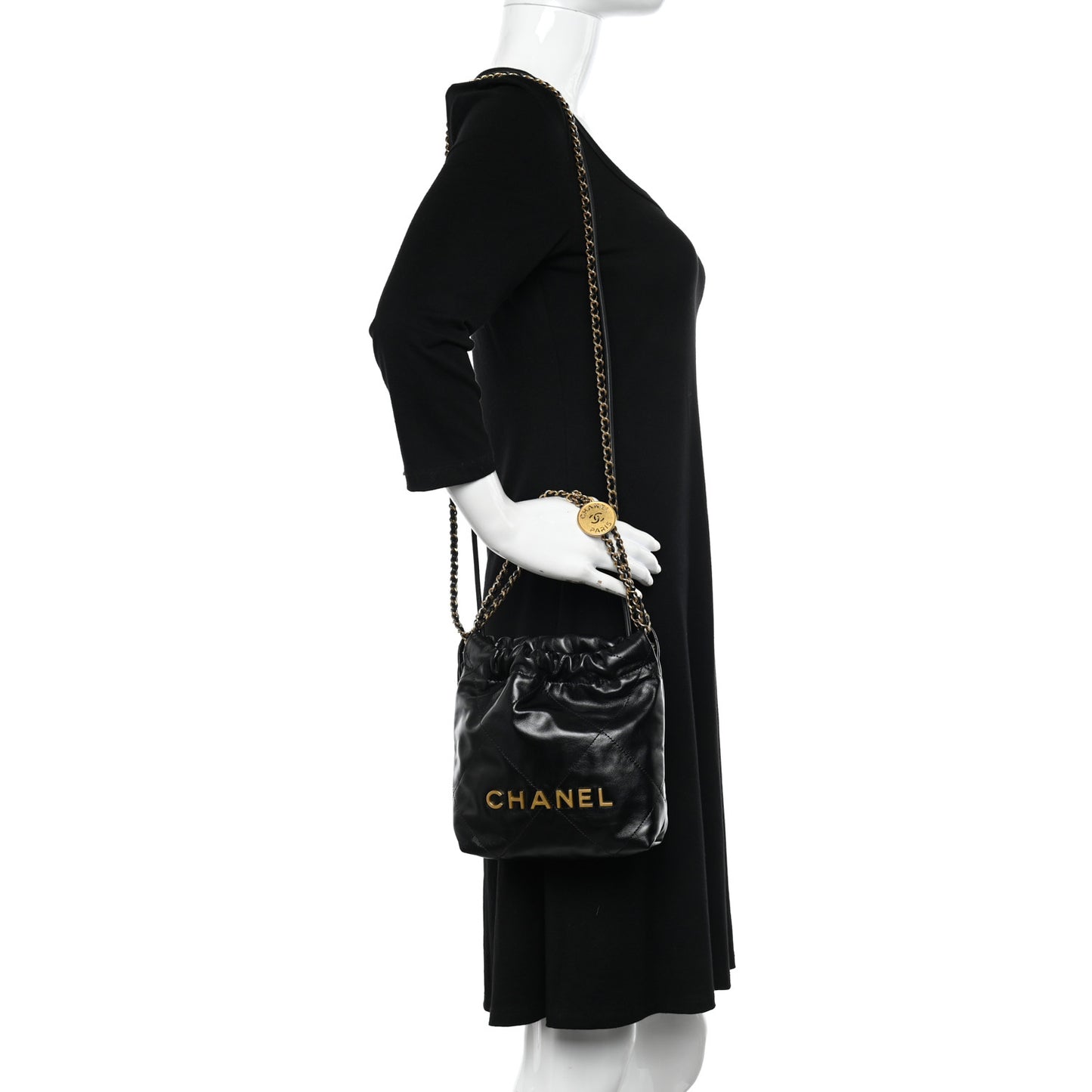 Shiny Calfskin Quilted Mini Chanel 22 Black