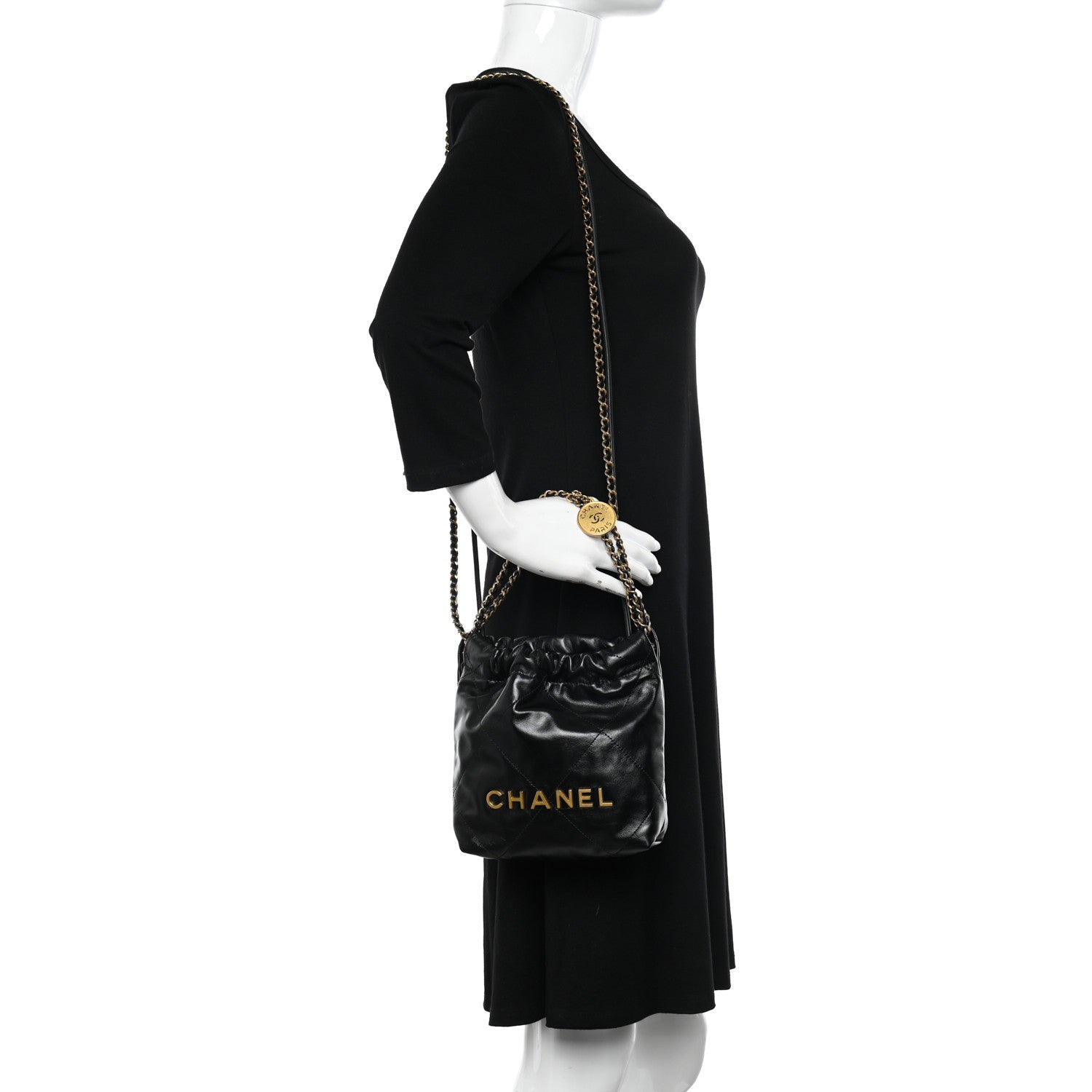 Chanel Shiny Calfskin Quilted Mini Chanel 22 Black 2 of 11