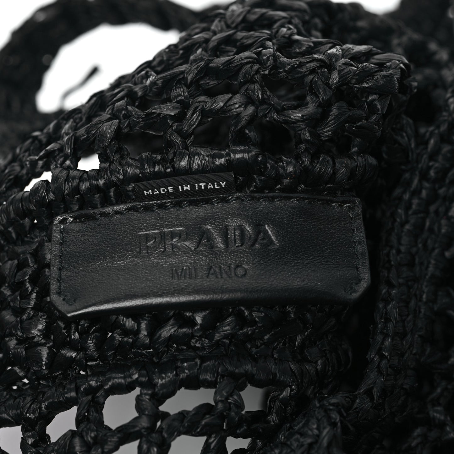 Yarn Raffia Effect Crochet Logo Embroidered Tote Bag Black