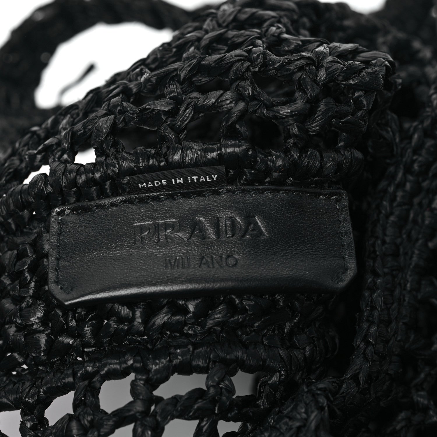 Prada Yarn Raffia Effect Crochet Logo Embroidered Tote Bag Black 6 of 12
