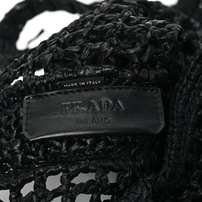 Prada Yarn Raffia Effect Crochet Logo Embroidered Tote Bag Black 6 of 12