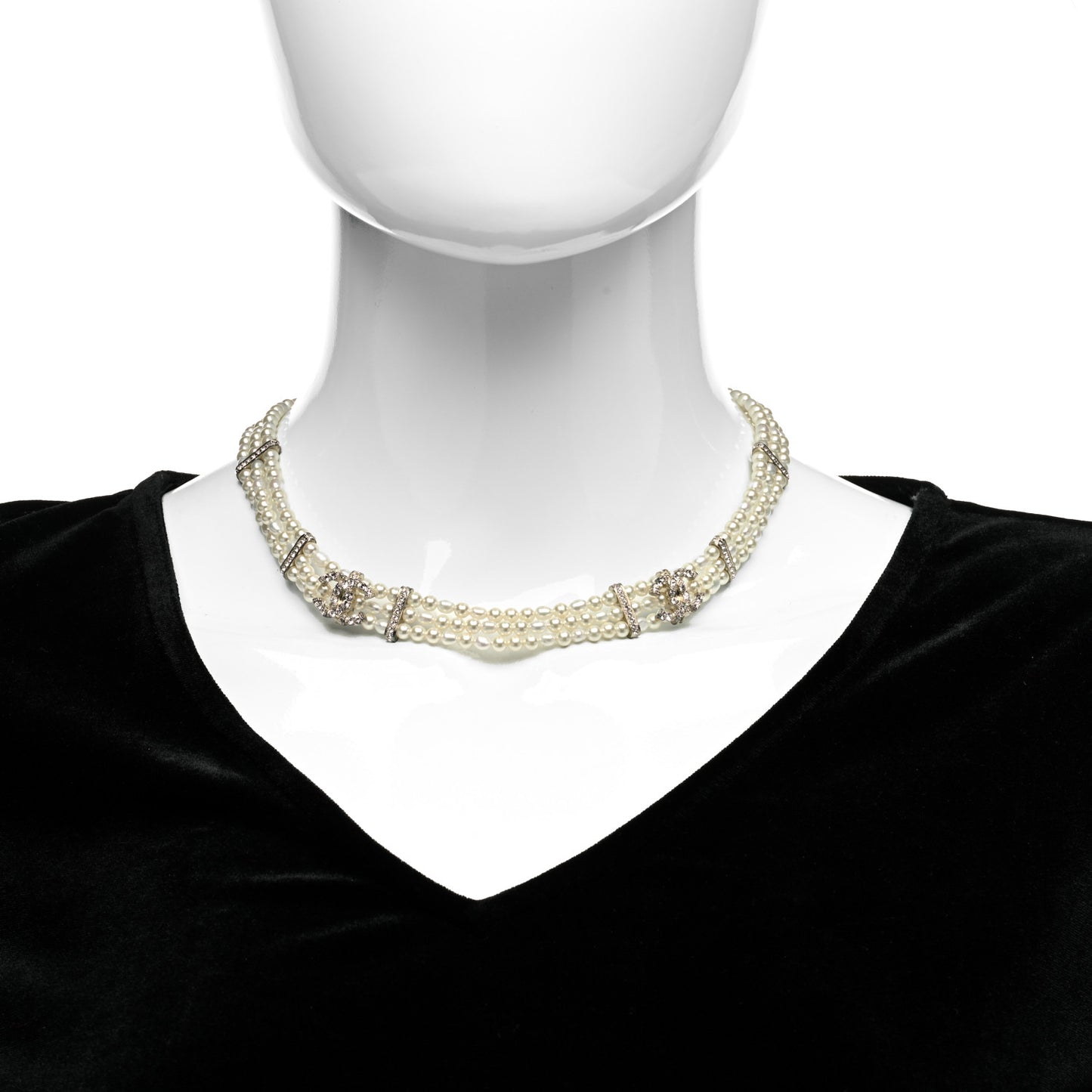 Crystal Pearl CC Short Necklace Golden White
