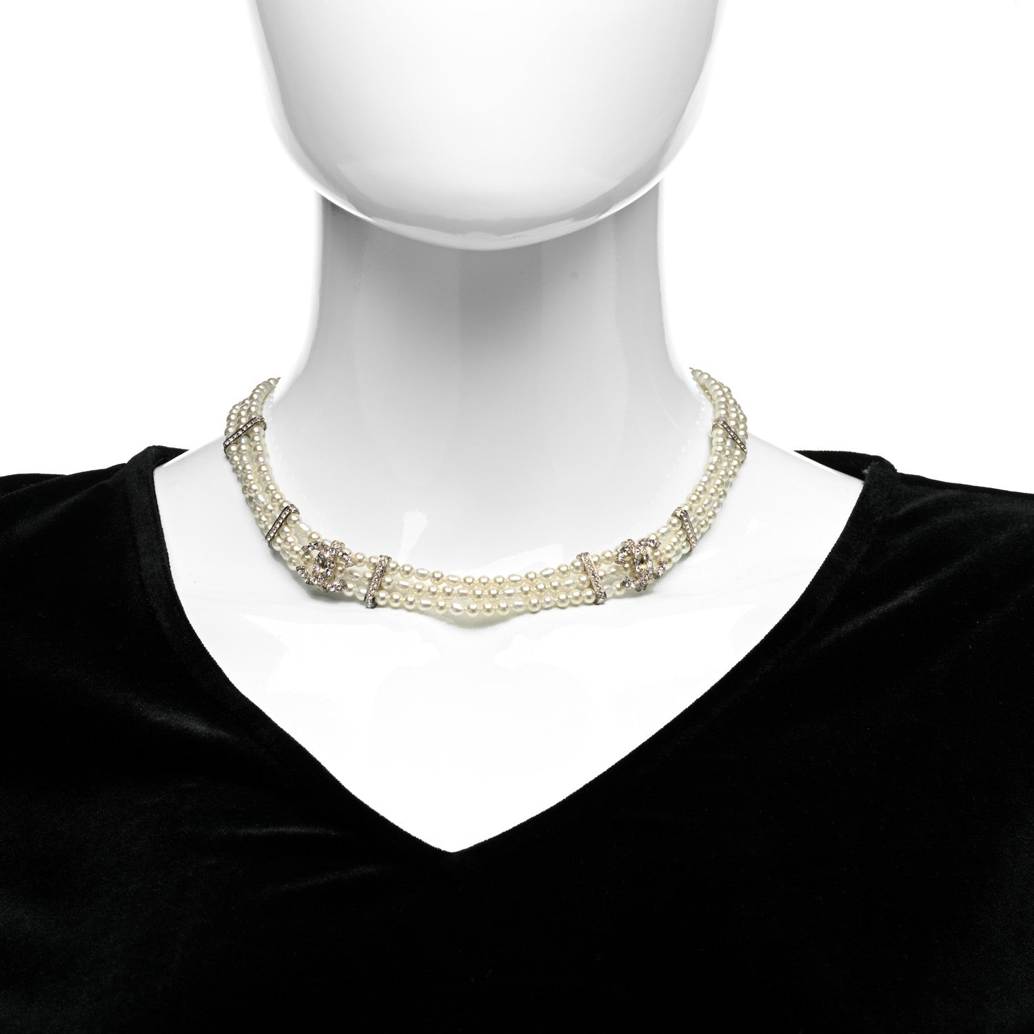 Chanel Crystal Pearl CC Short Necklace Golden White 2 of 5
