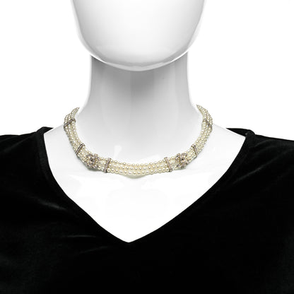 Chanel Crystal Pearl CC Short Necklace Golden White 2 of 5