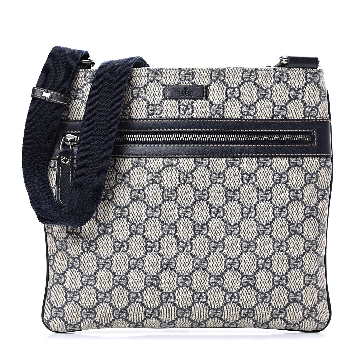 Gucci GG Supreme Monogram Small Flat Side Zip Messenger Bag Beige Blue 1 of 9