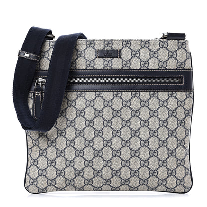 Gucci GG Supreme Monogram Small Flat Side Zip Messenger Bag Beige Blue 1 of 9
