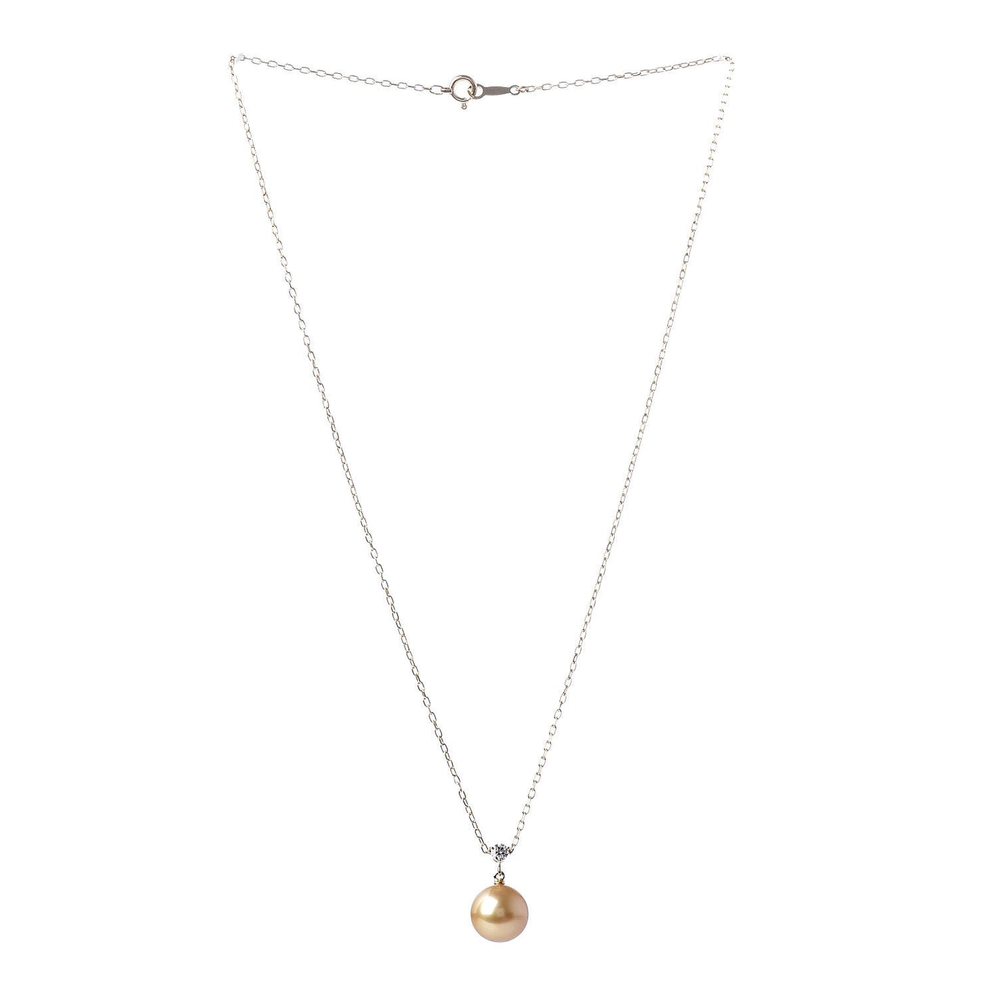 18K Yellow Gold Diamond Golden South Sea Pearl 10mm Drop Pendant Necklace