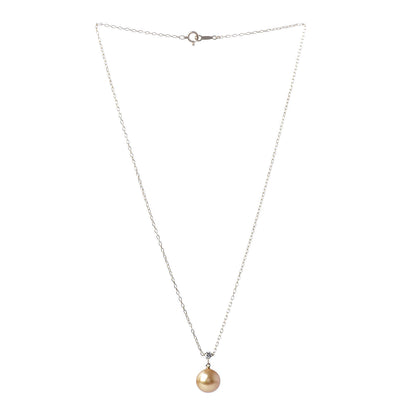 Mikimoto 18K Yellow Gold Diamond Golden South Sea Pearl 10mm Drop Pendant Necklace 3 of 5
