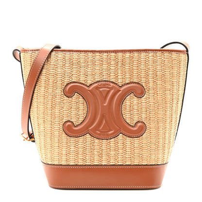 Celine Raffia Calfskin Cuir Triomphe Bucket Bag Natural Tan 1 of 11