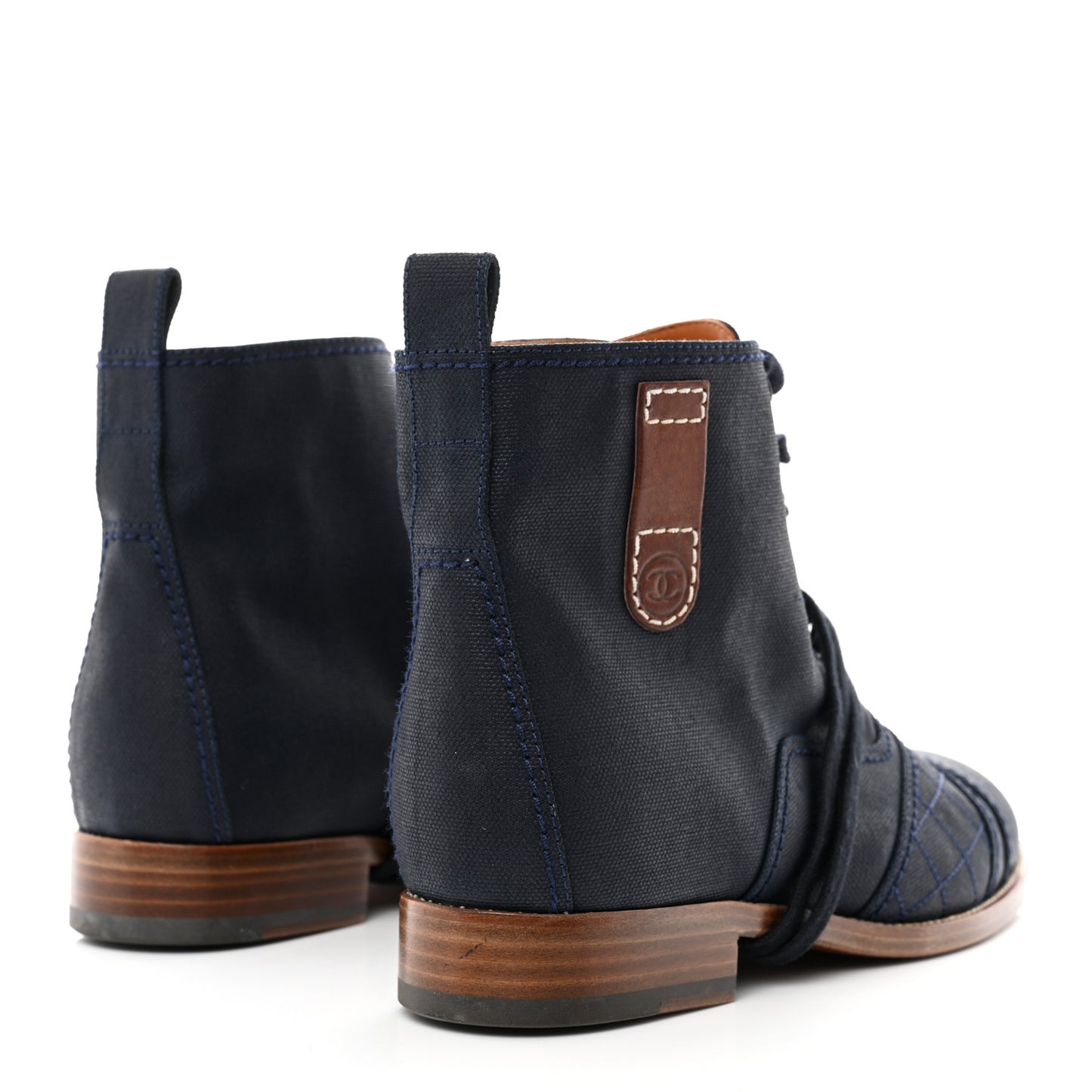 Coated Canvas Lace Up Cap Toe Boots 38.5 Blue Fonce