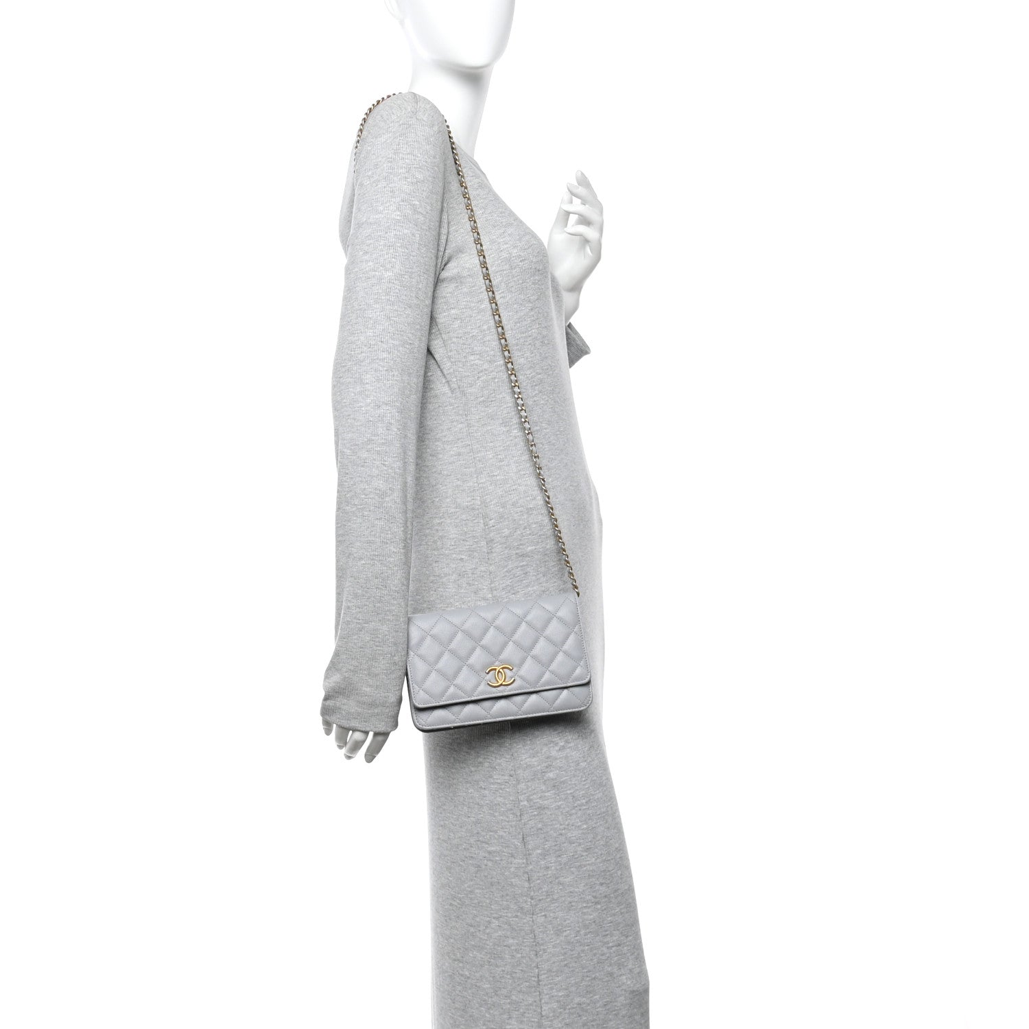 Chanel Caviar Quilted Textured CC Wallet On Chain WOC Grey 2 of 11