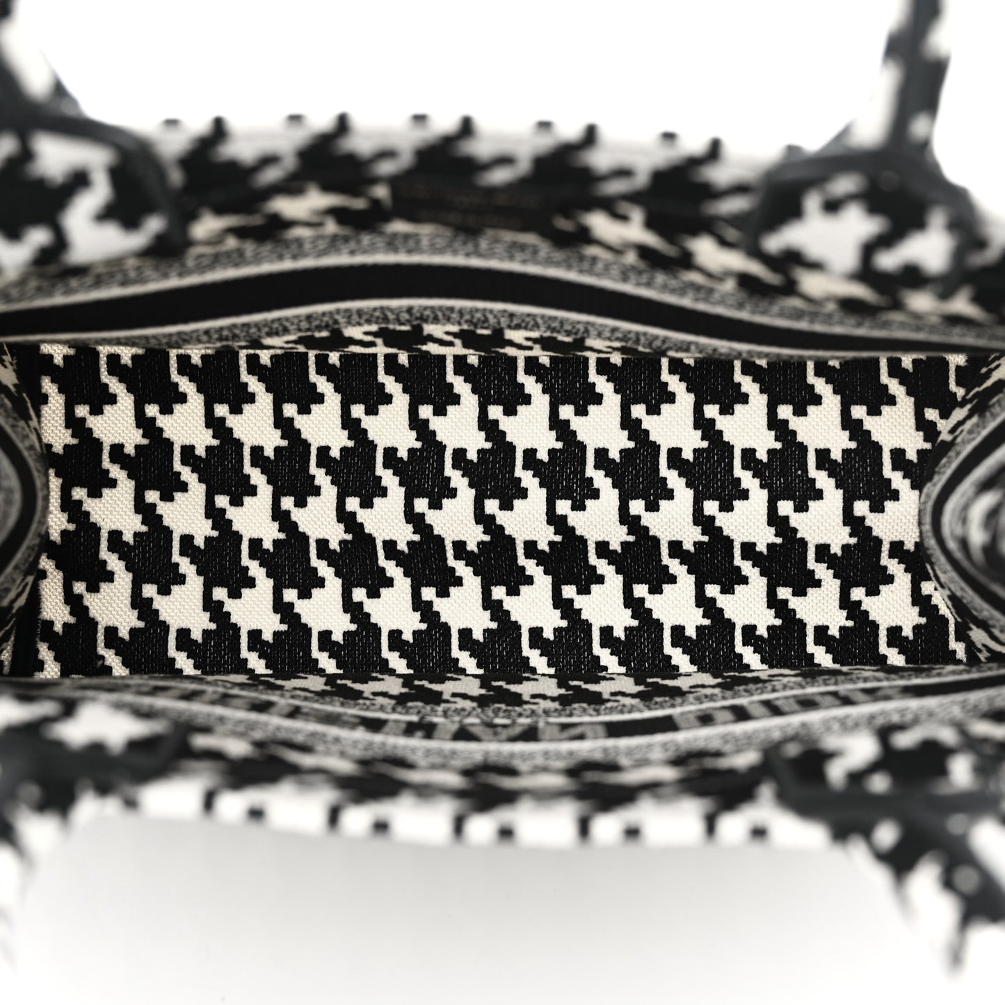 Canvas Macro Houndstooth Embroidered Medium Book Tote Black White
