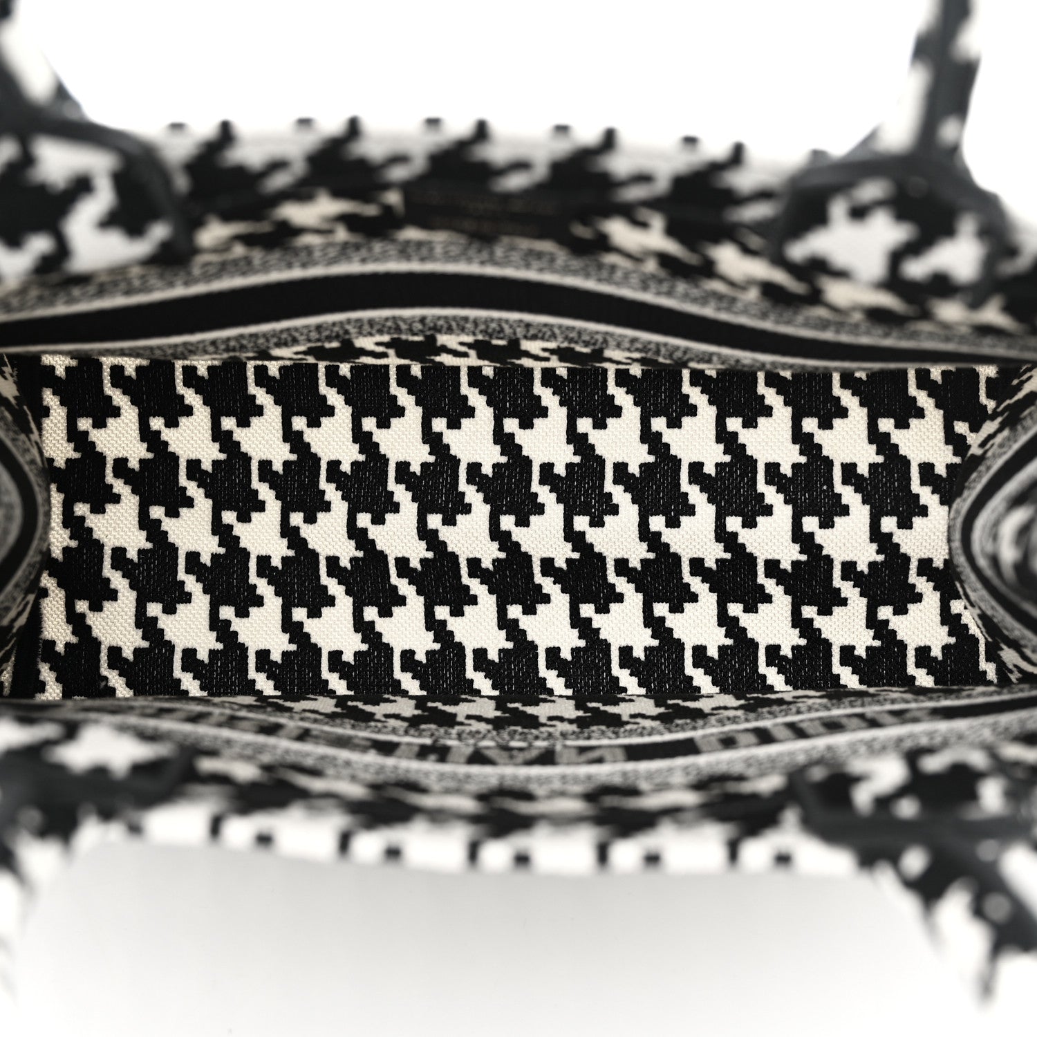 Christian Dior Canvas Macro Houndstooth Embroidered Medium Book Tote Black White 5 of 10