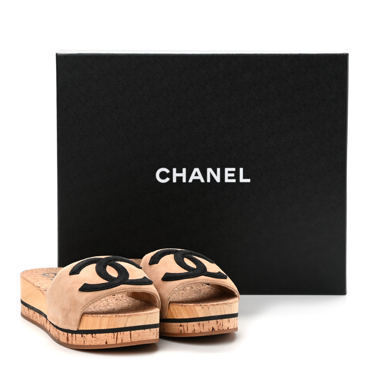 Suede Cork Mule Sandal 35 Beige Black