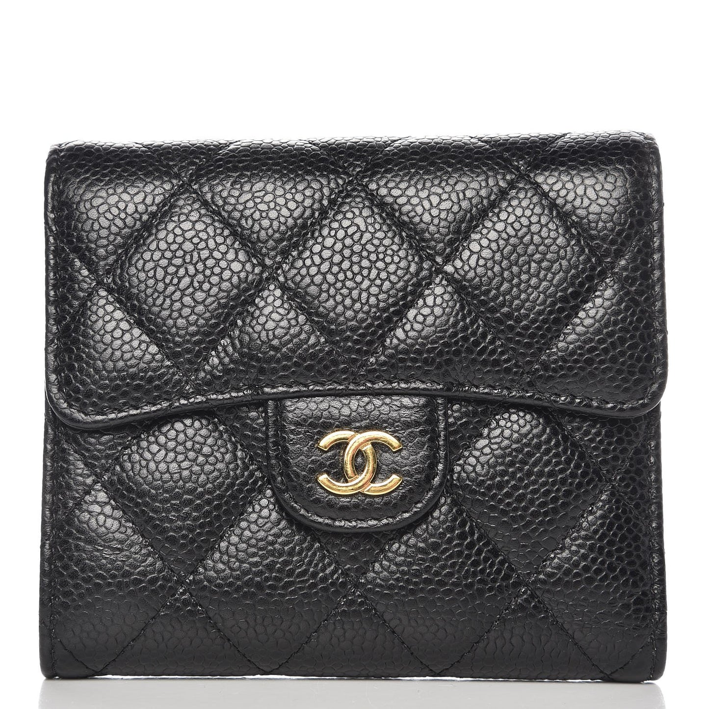 Caviar Quilted Compact Flap Wallet Black