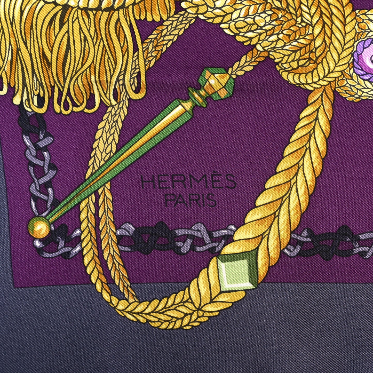 Silk Le Timbalier Scarf 90 Anthracite Violet Vert