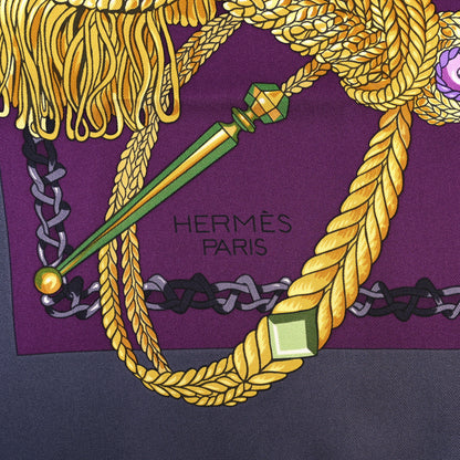 Hermes Silk Le Timbalier Scarf 90 Anthracite Violet Vert 2 of 3