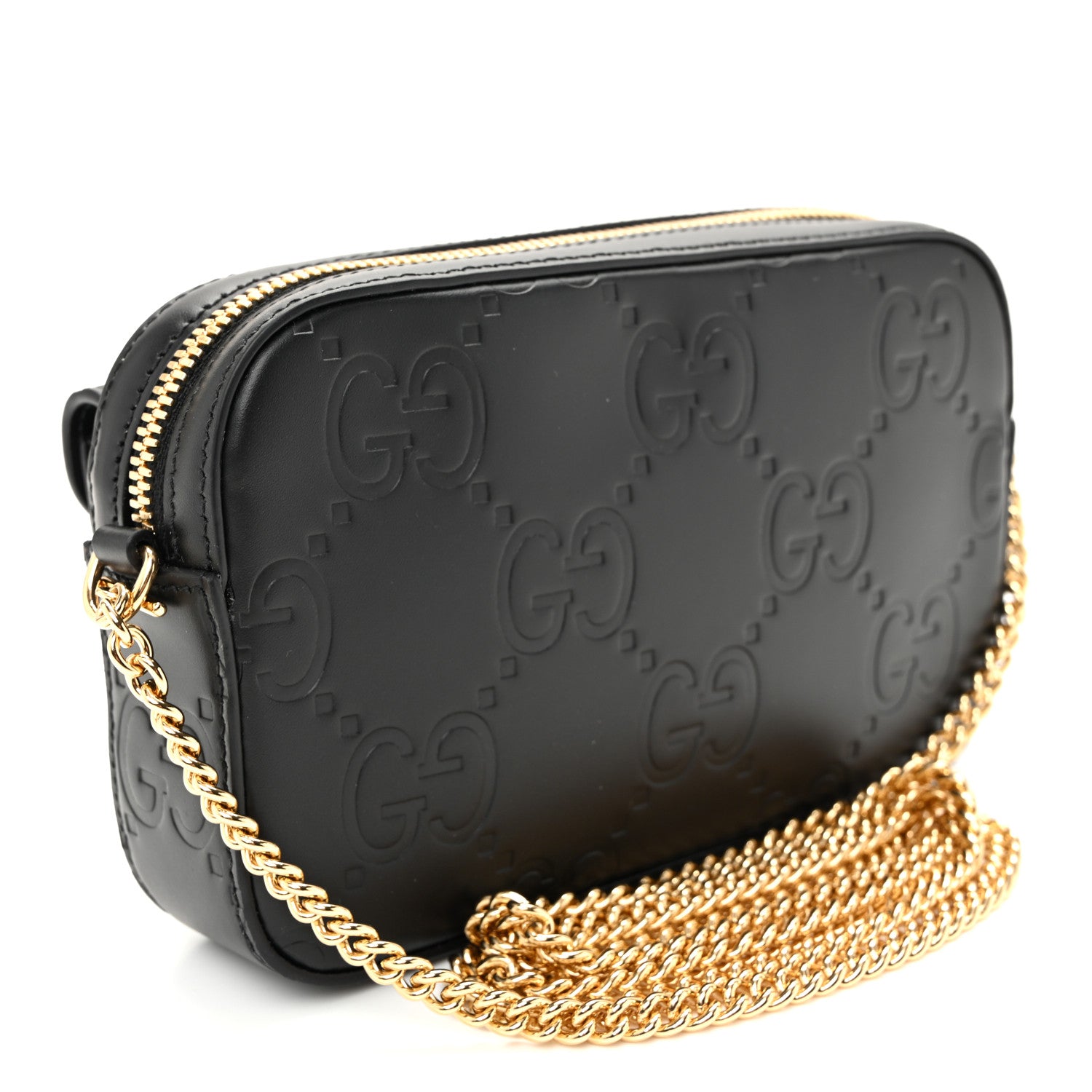 Gucci Calfskin GG Super Mini Debossed Chain Wallet Black 3 of 10