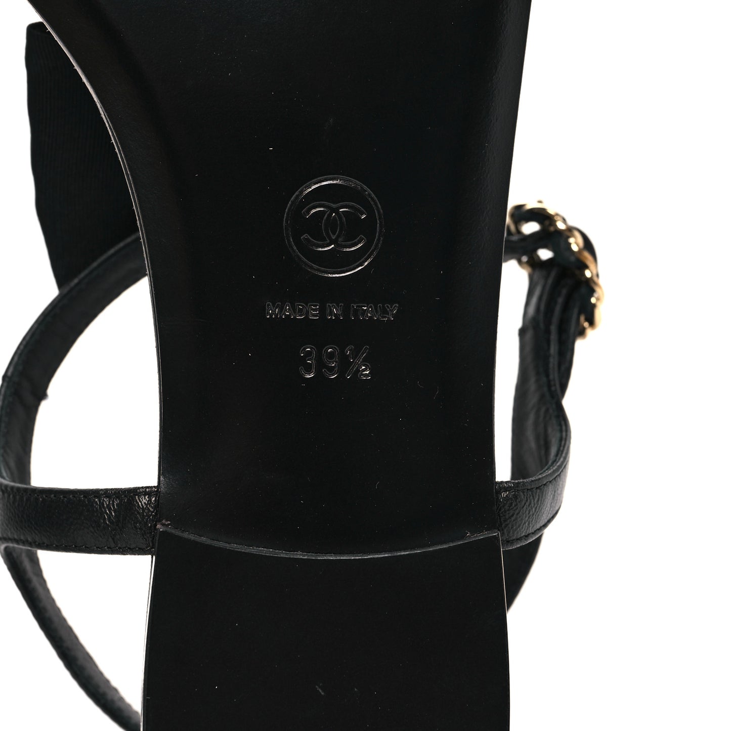 Lambskin Crystal Chain CC Thong Sandals 39.5 Black