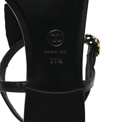 Chanel Lambskin Crystal Chain CC Thong Sandals 39.5 Black 6 of 7