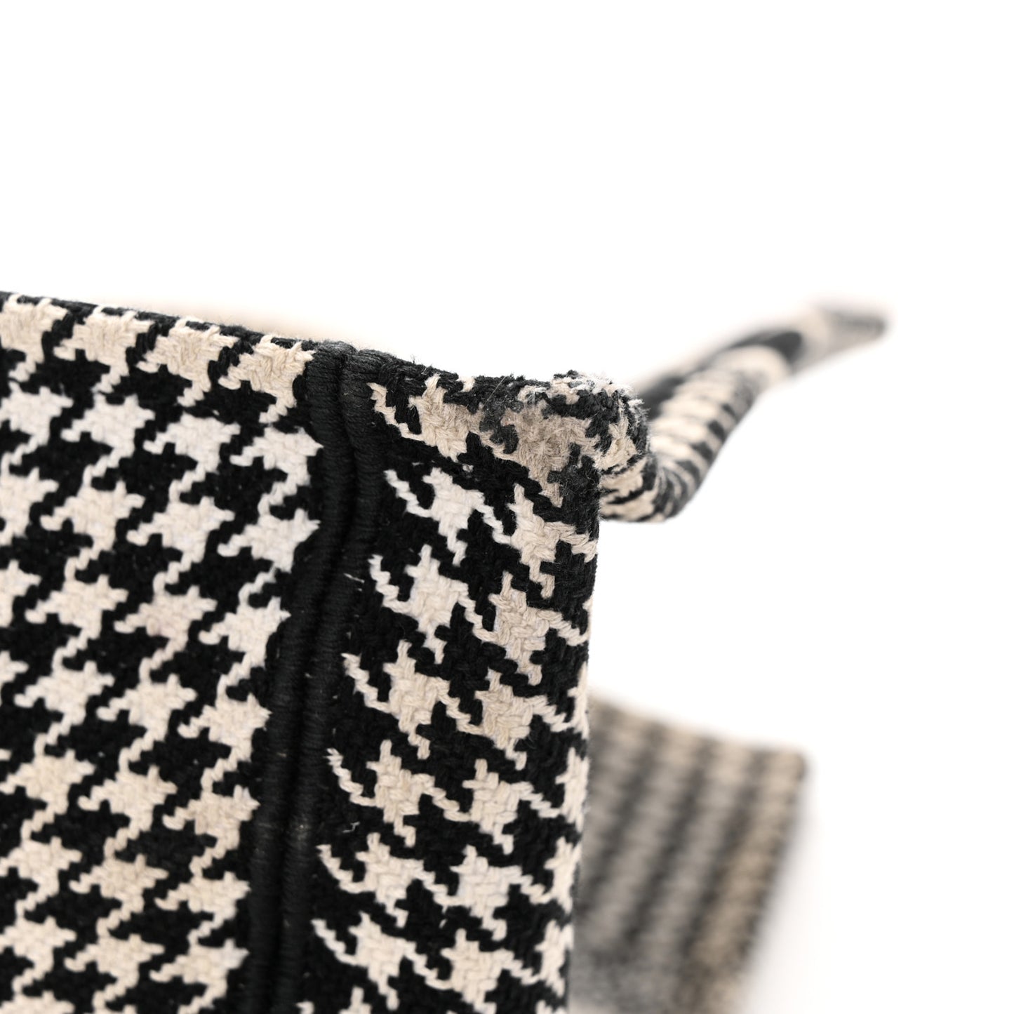 Canvas Houndstooth Embroidered Medium Book Tote Black White