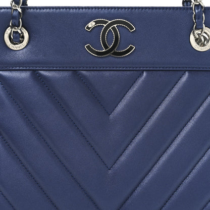 Chanel Sheepskin Chevron Quilted Mademoiselle Vintage Shopping Tote Navy 8 of 10