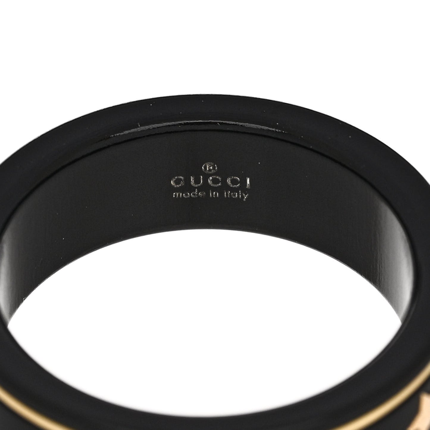 18K Yellow Gold Ceramic Topaz Icon Band Ring 58 8.25 Black