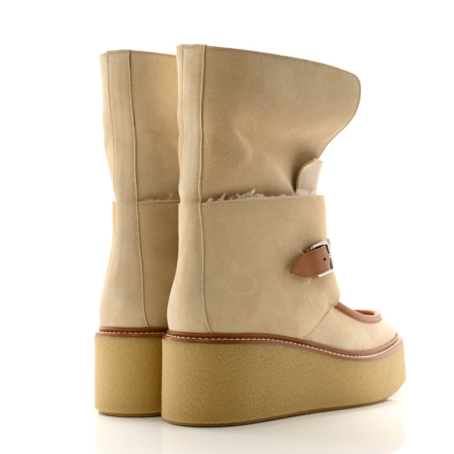 Suede Shearling Womens Hemisphere Ankle Boots 39 Beige Palomino