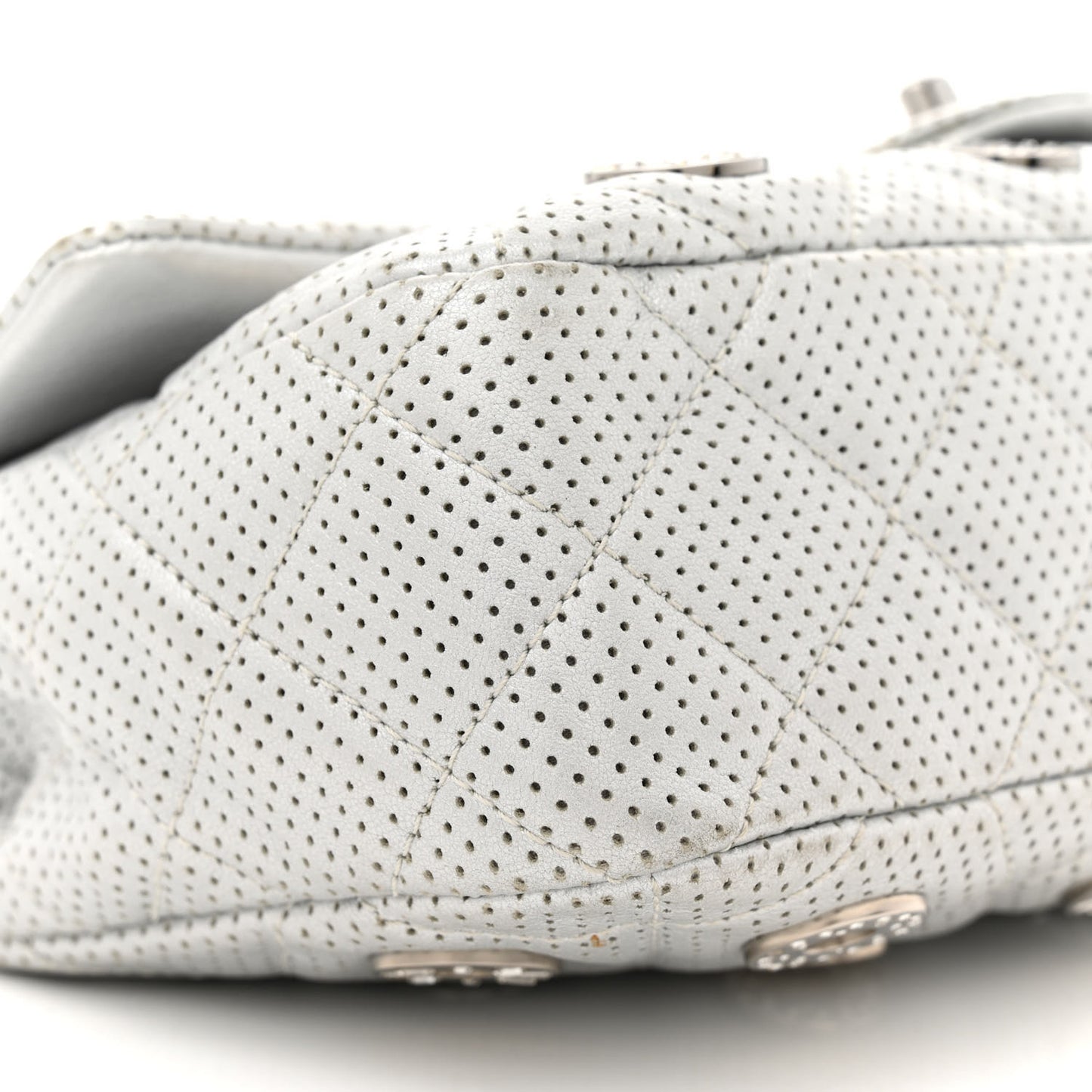 Perforated Metallic Lambskin Medium CC Medals Flap Silver