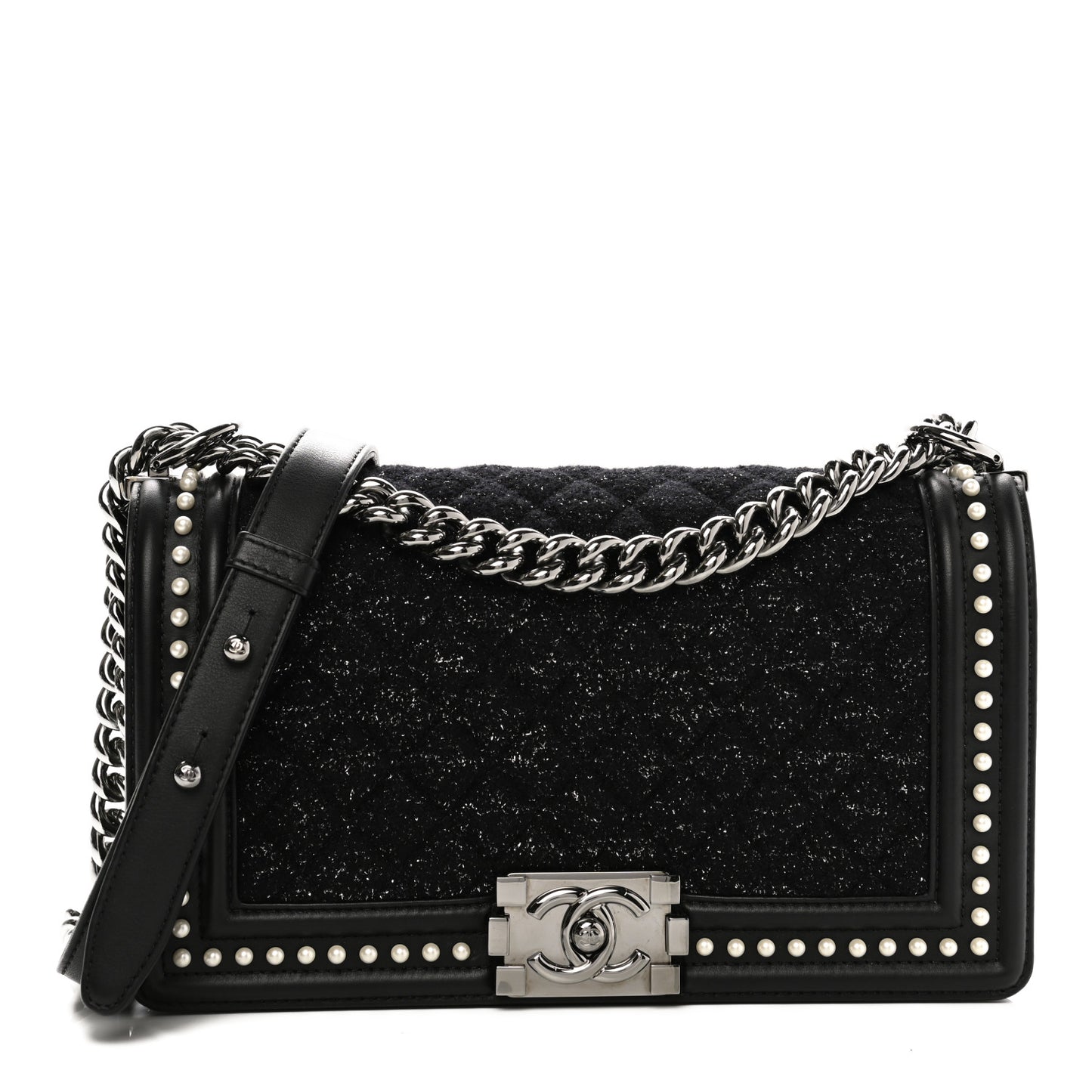 Calfskin Pearl Tweed Medium Boy Flap Black