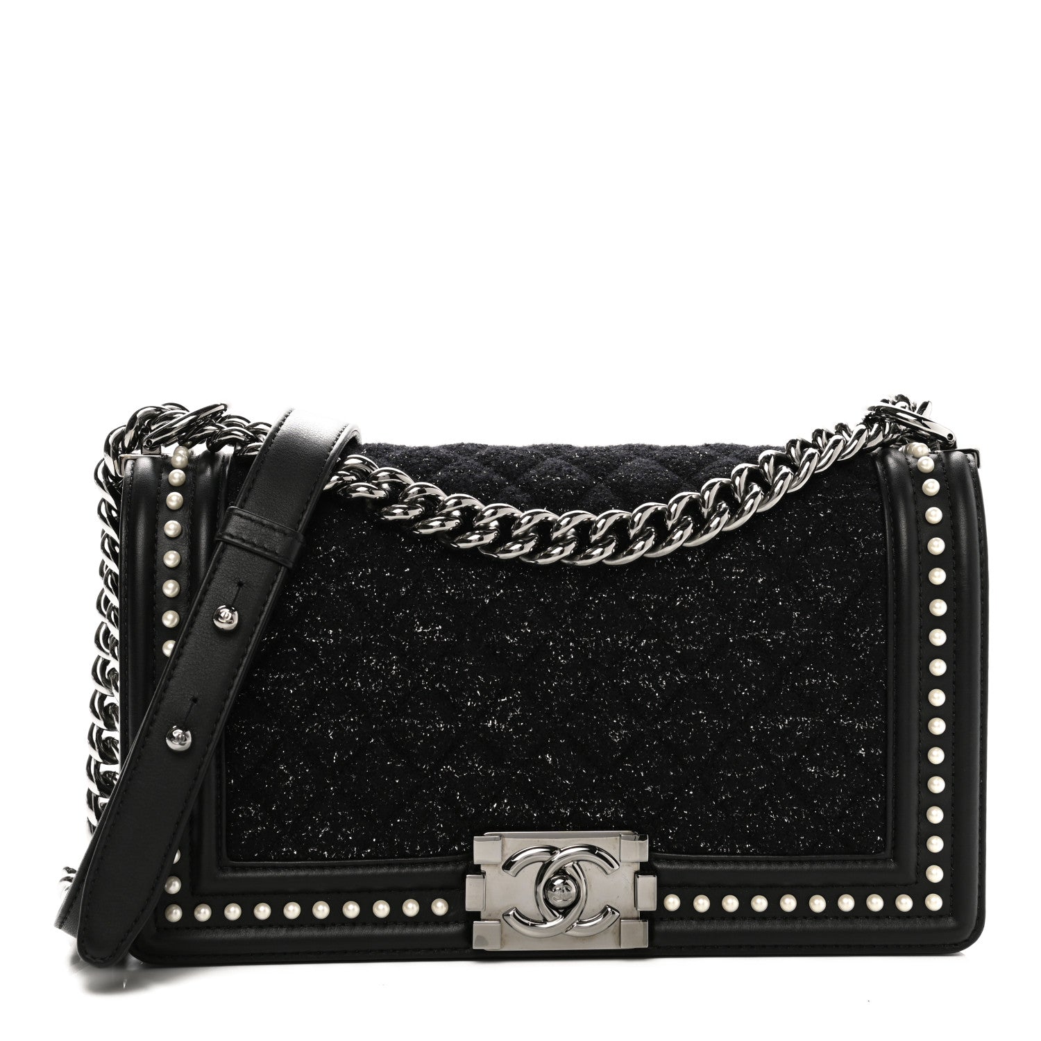 Chanel Calfskin Pearl Tweed Medium Boy Flap Black 1 of 10
