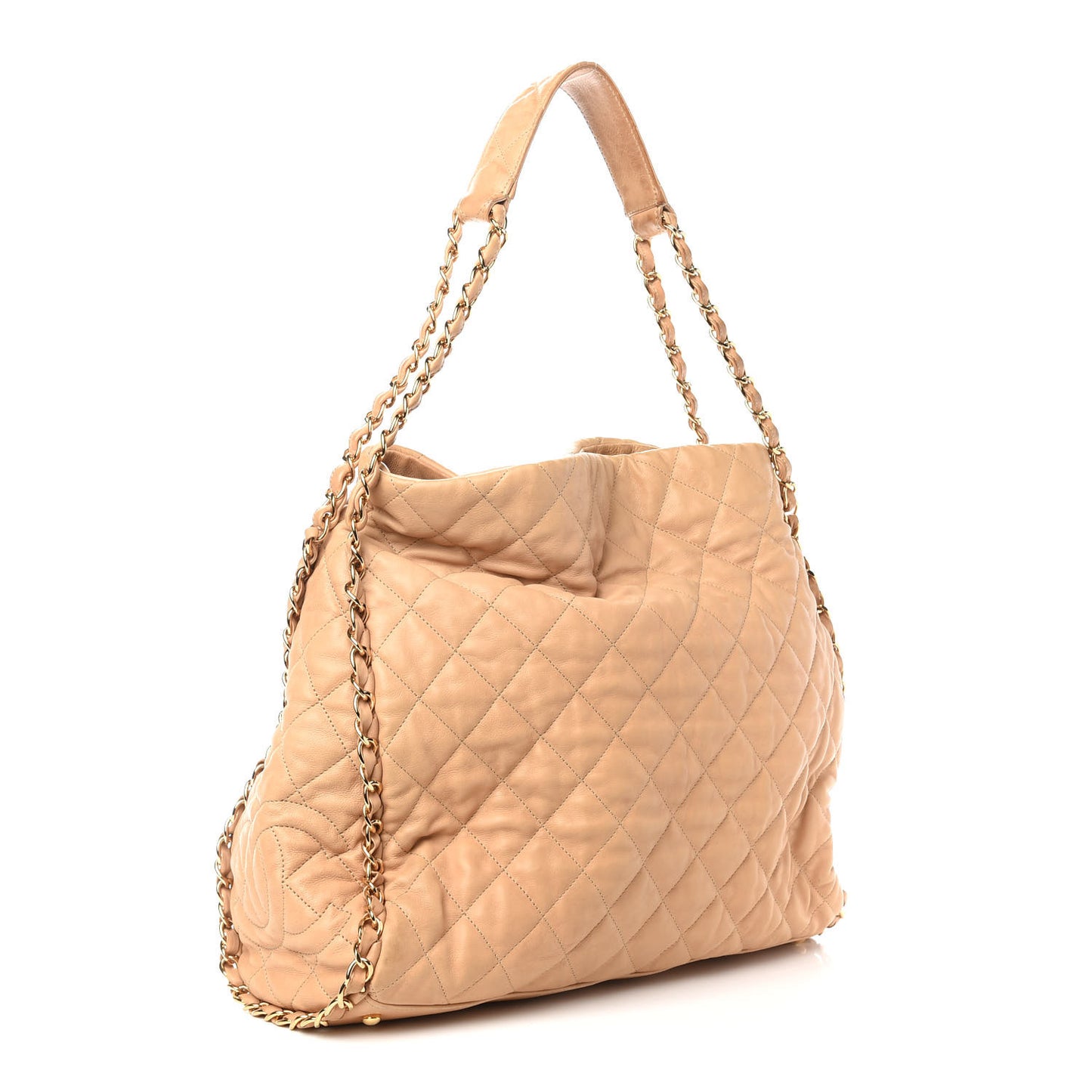 Calfskin Quilted Large Chain Me Hobo Beige