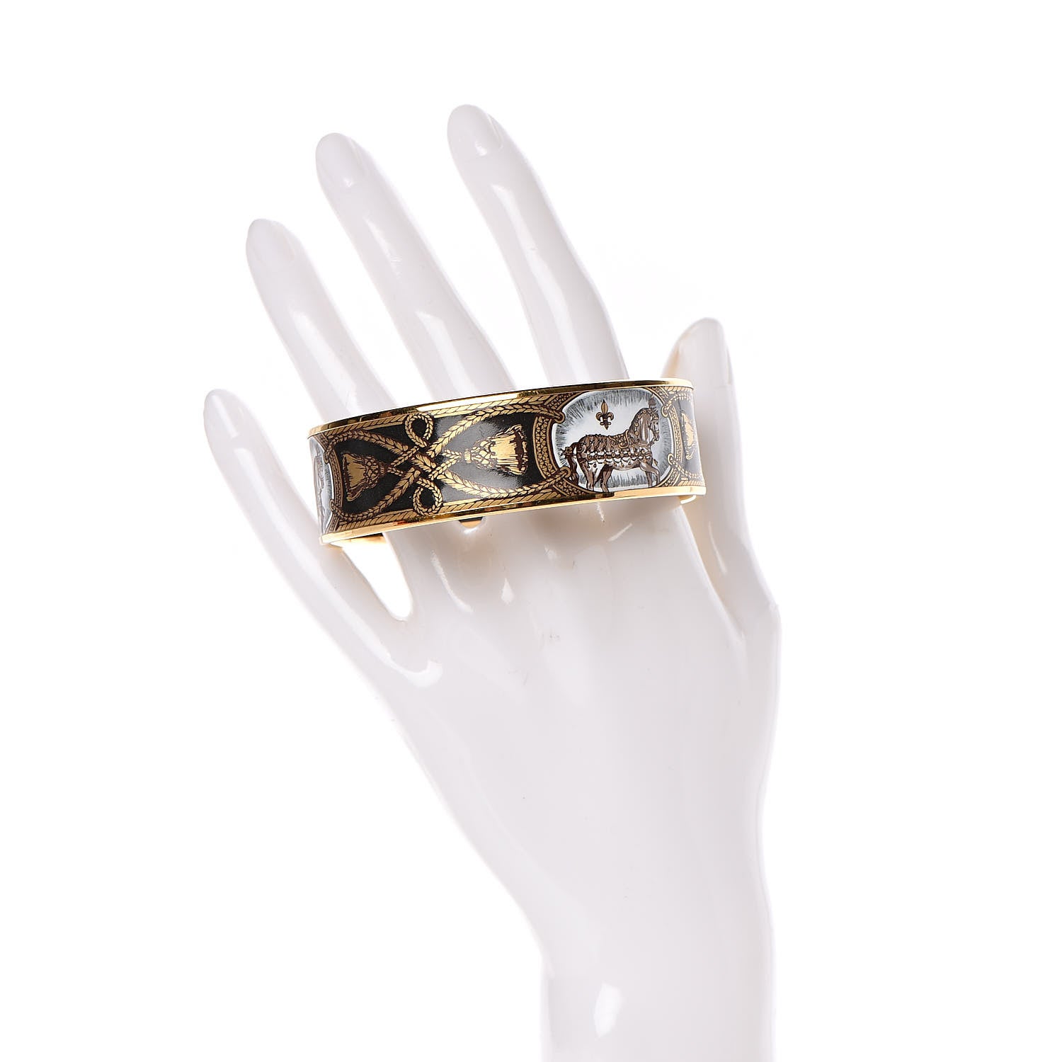 Hermes Enamel Printed Wide Grand Apparat Bracelet 70 Black 2 of 6