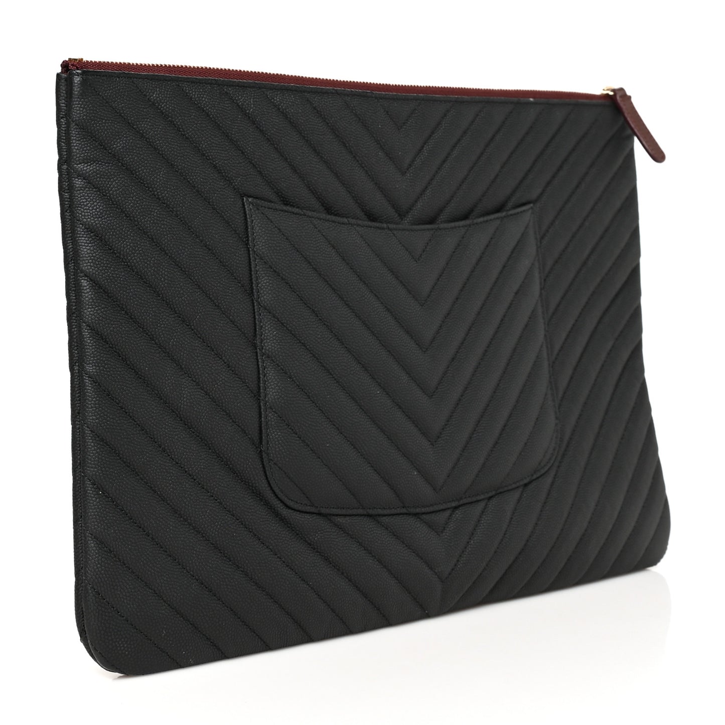 Caviar Chevron Quilted Large Cosmetic Case Black