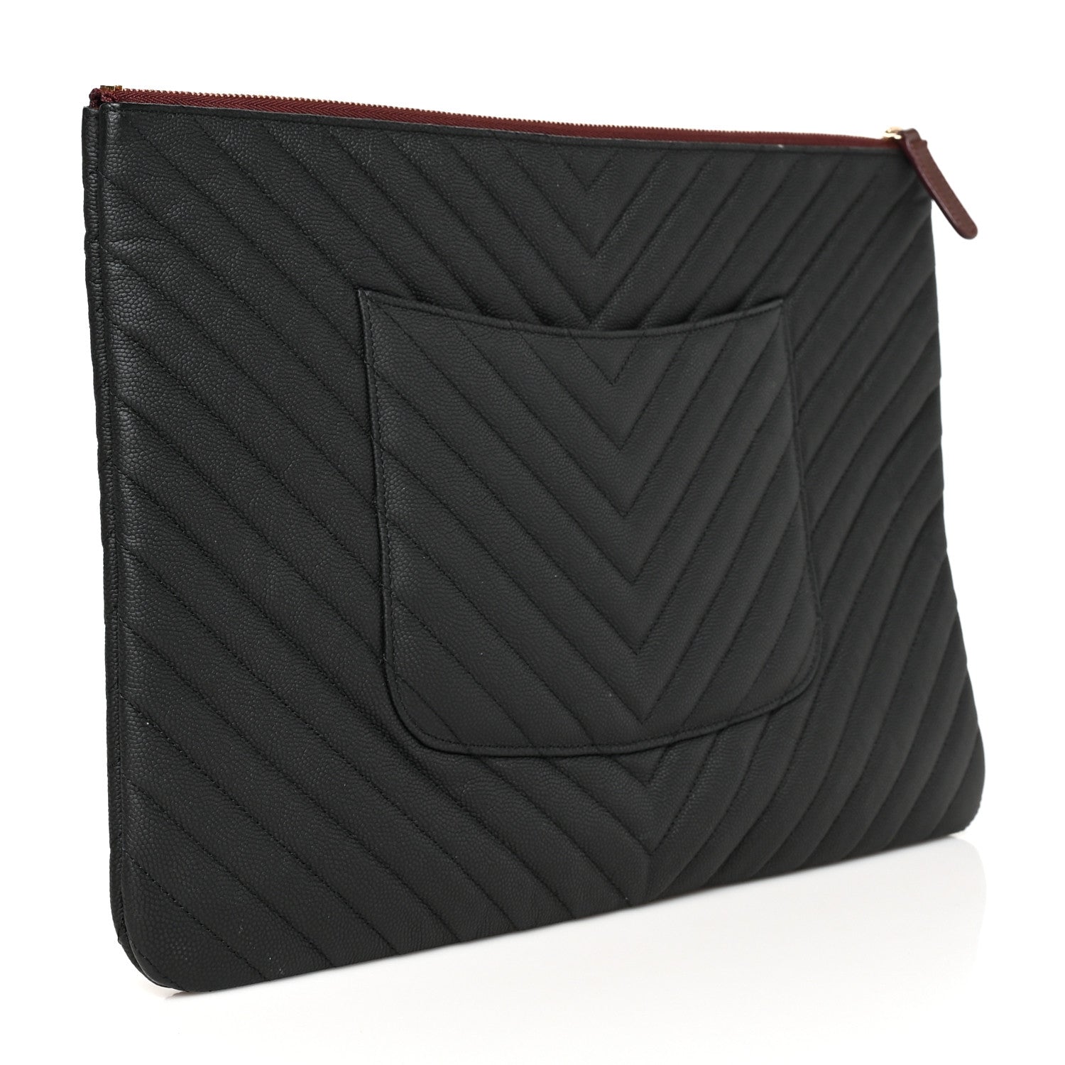 Chanel Caviar Chevron Quilted Large Cosmetic Case Black 3 of 8