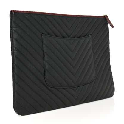 Chanel Caviar Chevron Quilted Large Cosmetic Case Black 3 of 8