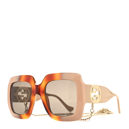 Gucci Acetate Square Frame Chain Sunglasses GG1022S Brown 1 of 7