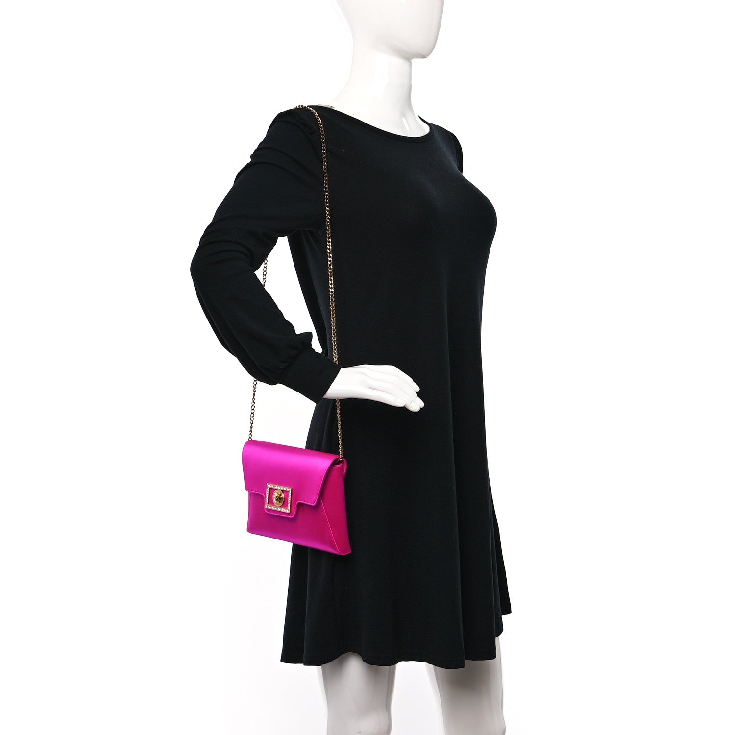 Versace Satin Crystal Embellished La Medusa Pouch On Chain Pink 2 of 10