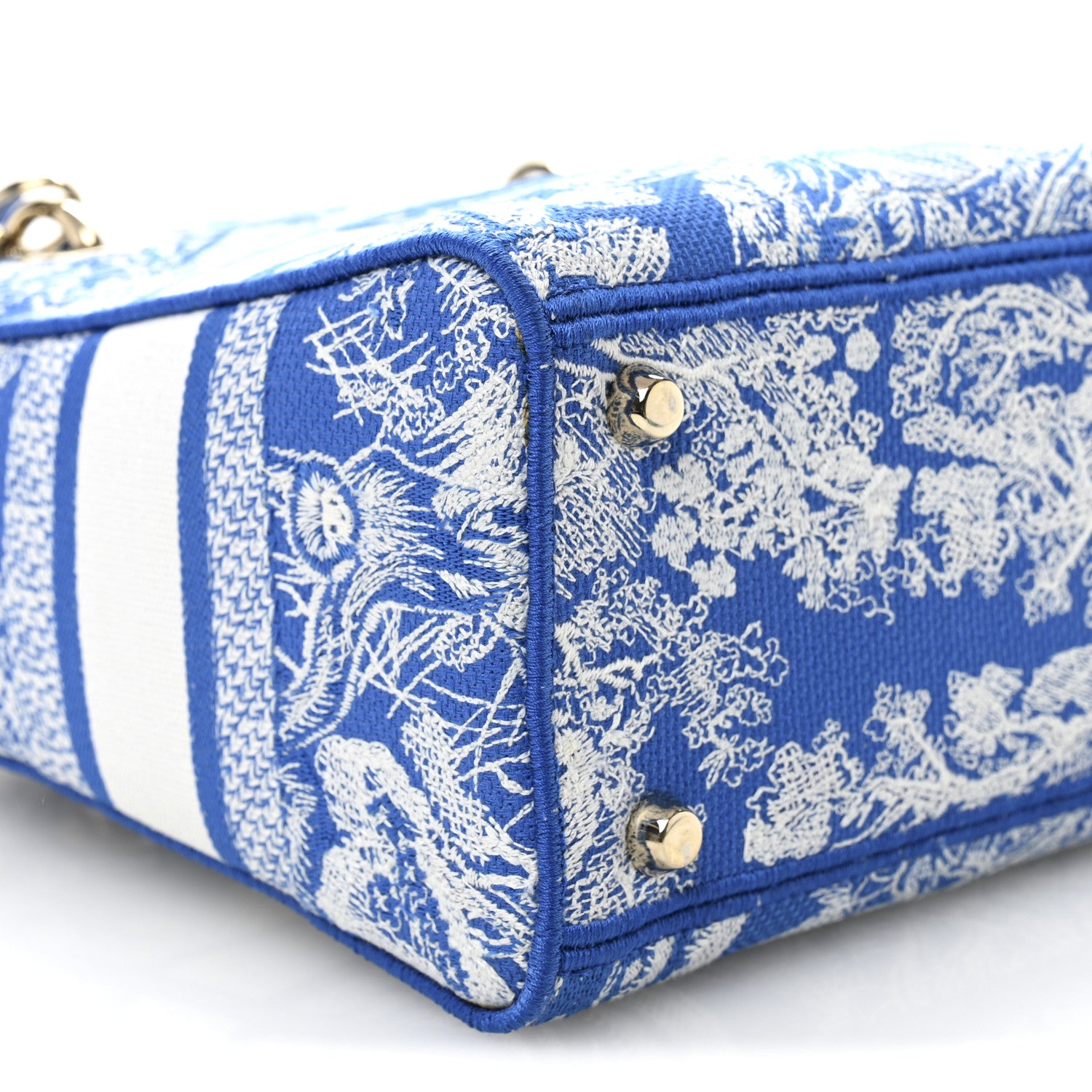 Christian Dior Canvas Toile De Jouy Reverse Embroidered Medium Lady D-Lite Fluorescent Blue 9 of 10