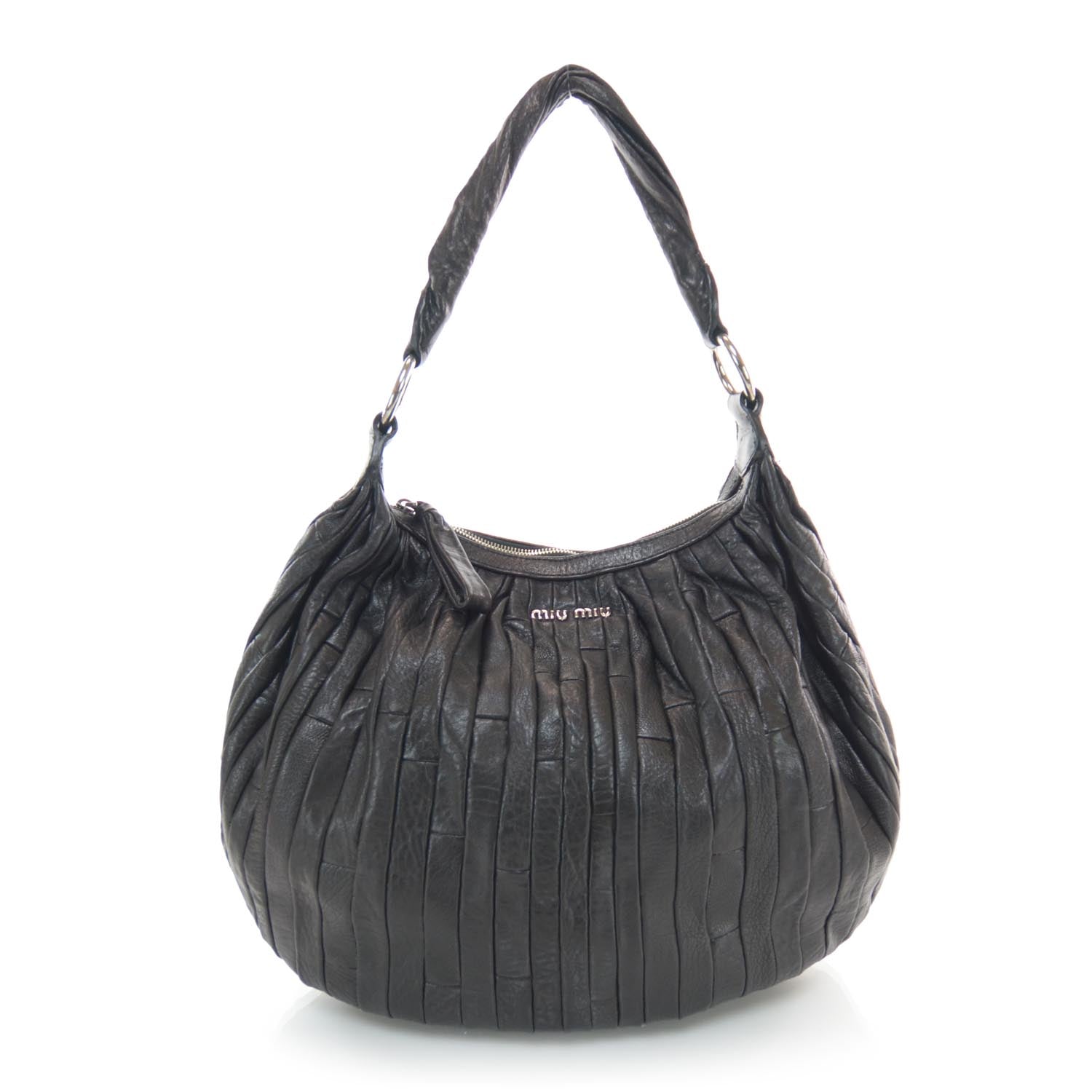Miu Miu Leather Plisse Hobo Black 1 of 8