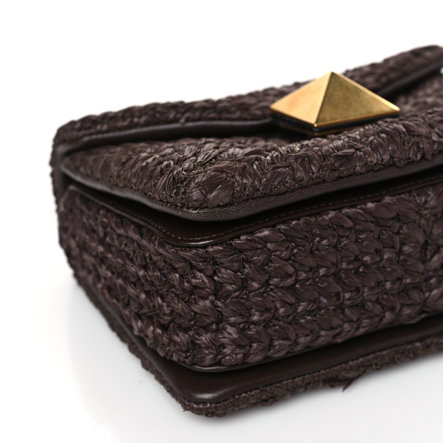 Valentino Garavani Raffia One Stud Chain Clutch Dark Brown 7 of 8